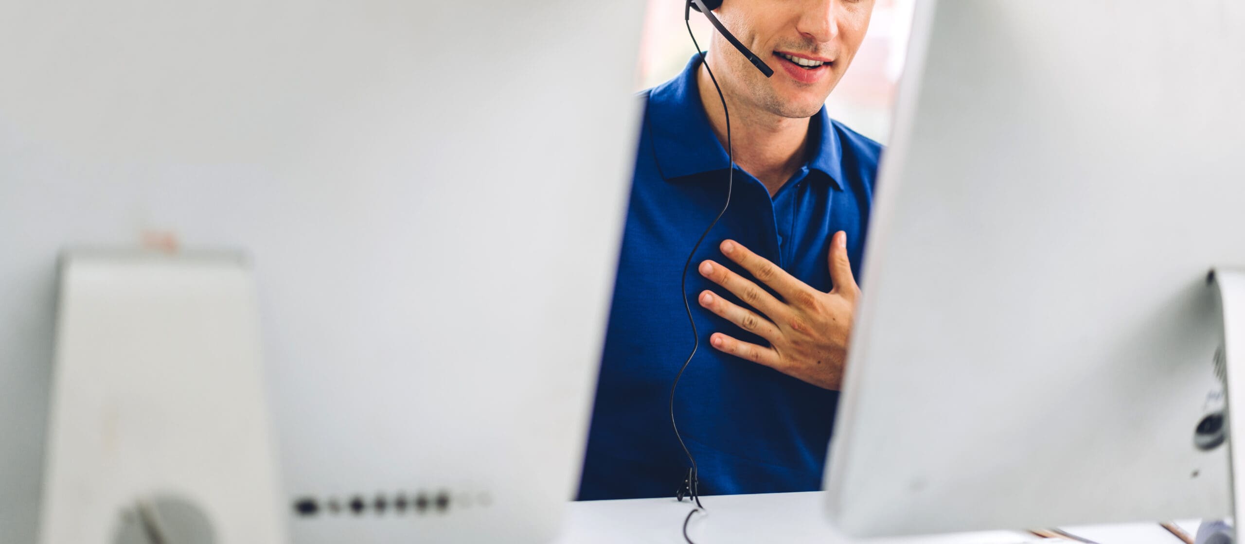 happy call center smiling businessman operator customer support